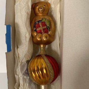 Lauscha 12" Glas Creation Christmas Tree Topper w/ Bear & Presents Germany w/Box